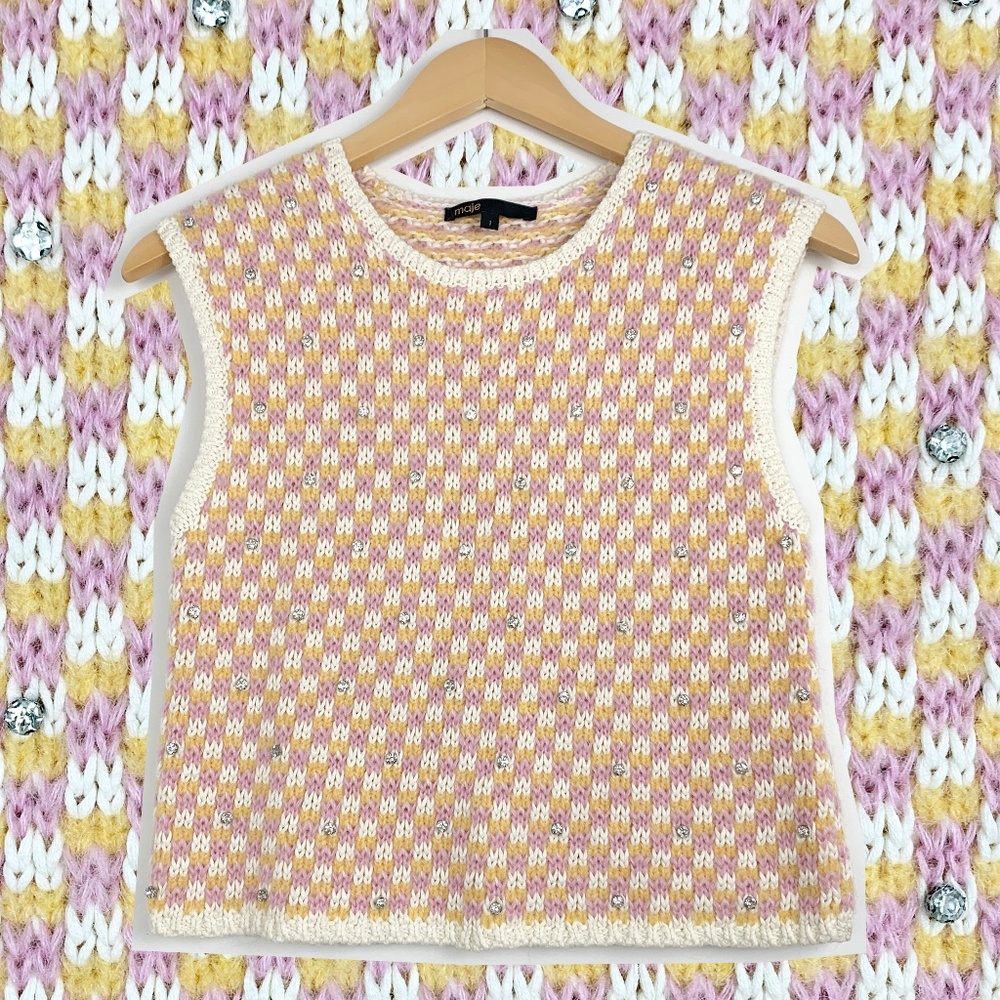 Maje Maelana jeweled sleeveless sweater, size S